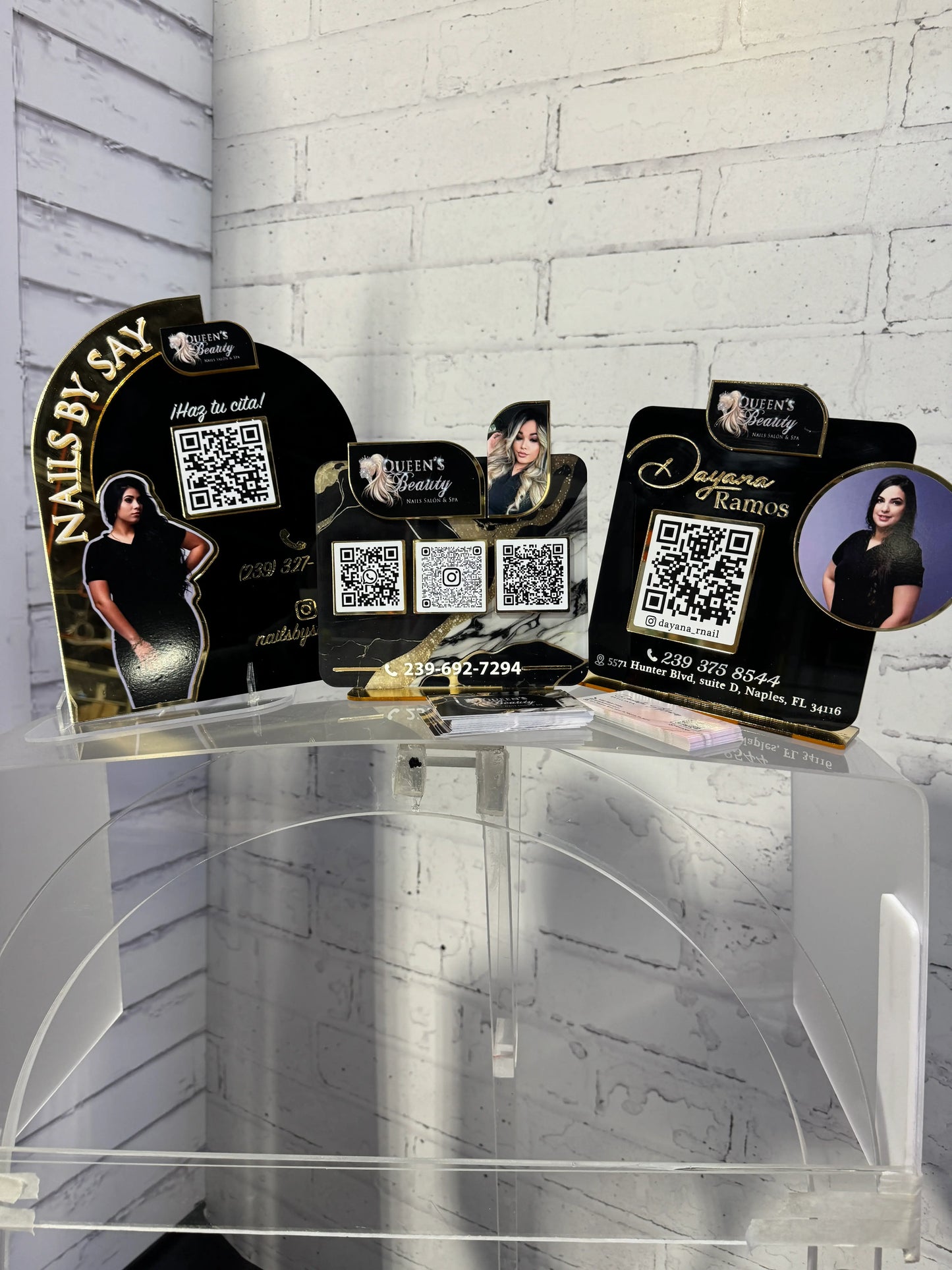 Custom Acrylic QR + Business Card Display Sign