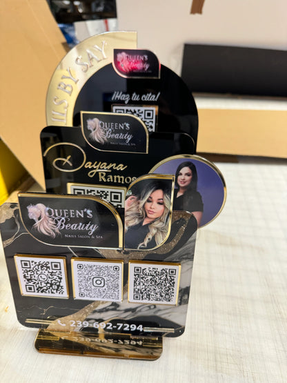 Custom Acrylic QR + Business Card Display Sign